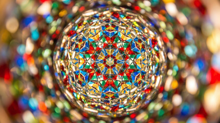 Obraz premium Colorful geometric glass kaleidoscope pattern 