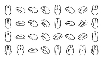 Isolated computer mouse outline vector pack with different perspective views for digital interface and software design © Md Humaun