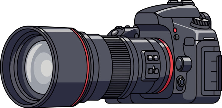 Professional Digital SLR Camera with a Long Telephoto Lens, Ideal for High-Quality Photography and Capturing Distant Subjects, Isolated Vector Illustration on White Background