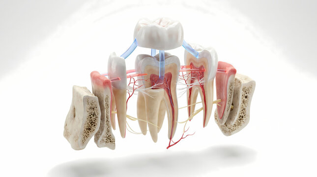 Anatomical 3D Model Of Human Teeth Showing Roots And Nerves