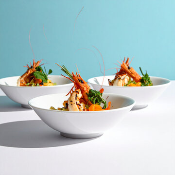 Elegant grilled shrimp appetizer bowls.