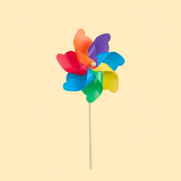 Colorful rainbow pinwheel wind spinner on light background