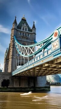 Tower Bridge in London, UK, United Kingdom. Time lapse in vertical video