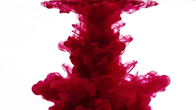 Abstract Red Ink Cloud Dissolving in Clear Water Slow Motion.