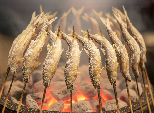 川魚の丸ごと炭火串焼き３