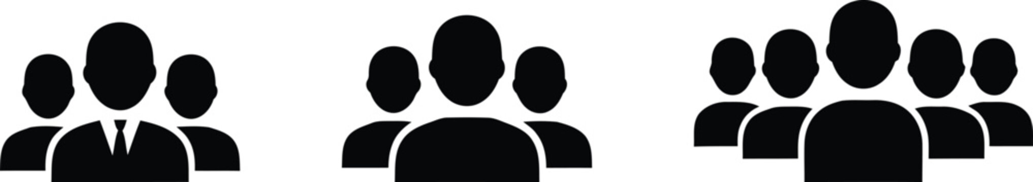 Minimalist black silhouette group and team icons for business website UI and user interface design