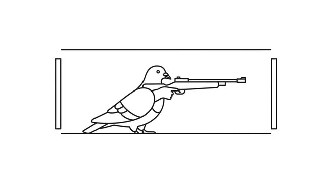 Pigeon Aiming Rifle in Shooting Range - Surreal Concept Art