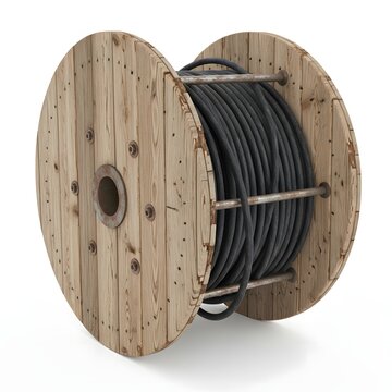 Wooden cable spool, black electrical wire reel, industrial wooden drum, heavy duty cord