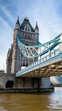 Tower Bridge in London, UK, United Kingdom. Time lapse in vertical video