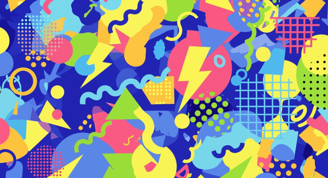 Retro 80s Abstract Pattern: Memphis Style Geometric Shapes & Colors
