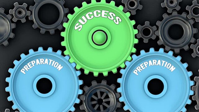 Preparation powers success. It's the driving force that turn Success into reality. Preparation sets success in motion. Engine gears metaphor. Made for humans by humans, no AI
