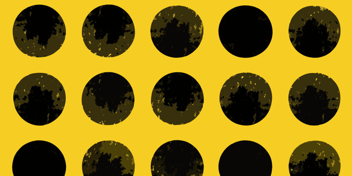 grunge circles pattern with distressed texture on yellow background