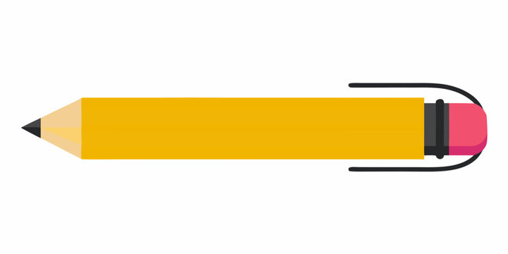 yellow pencil with eraser flat vector illustration on white background