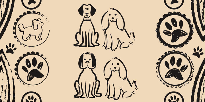 dog breeds sketch pattern hand drawn canine illustrations on beige