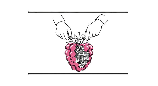 Hands peeling a raspberry revealing a hidden message inside