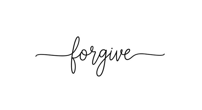 Handwritten word "forgive" in elegant cursive script on a white background