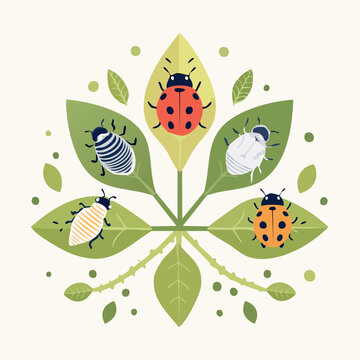 Stylized Insects and Leaves Arrangement