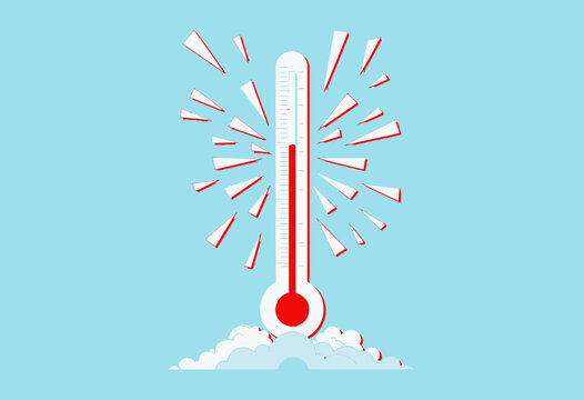 Exploding Thermometer Illustration on Blue Backdrop with Dynamic Shards