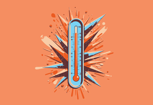 Vibrant Thermometer Explosion Illustration on Bold Orange Background
