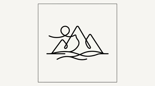 Minimalist Mountain and Water Line Art Icon