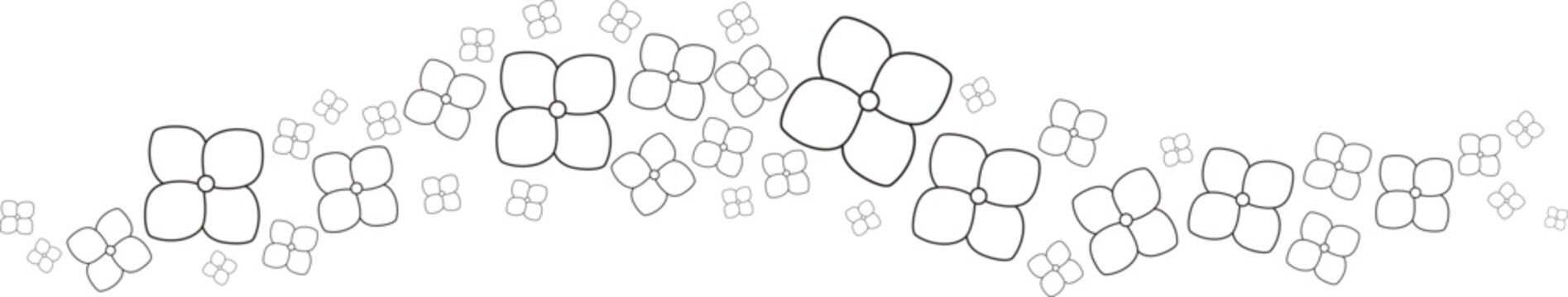 vector illustration of hydrangeas. June. seasonal flower. line art. Horizontal seamless background.