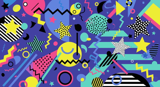 Nineties Retro Memphis Style Pattern - Abstract Geometric Shapes Background