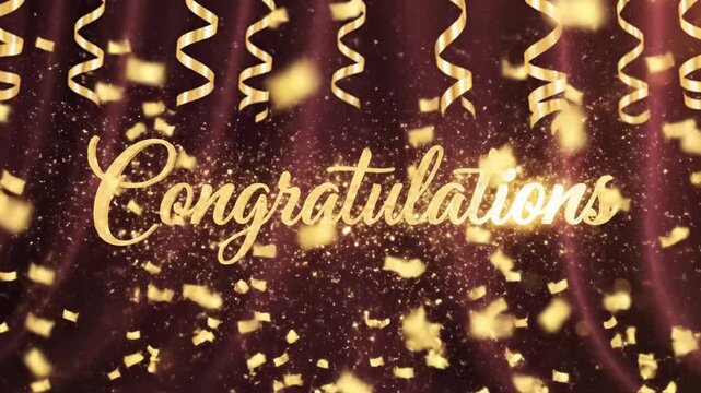 Celebratory scene with Congratulations message among festive decorations and confetti