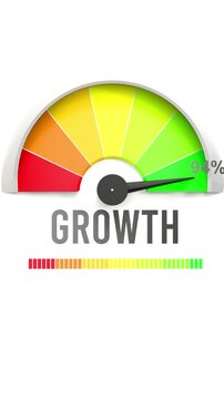 Growth meter showing high values of growth. Increasing and rising growth, reaching full, off the charts. Maximum amount of growth. No AI, made by humans for humans.