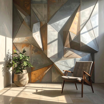 Modern interior with metallic wall