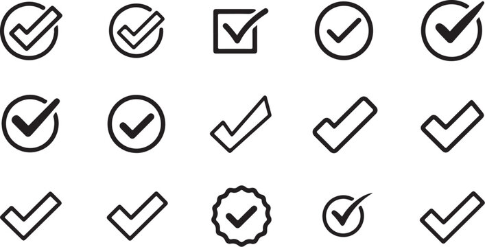 Collection of checkmark and checkbox icons on white