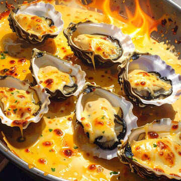 Gourmet baked oysters with cheese