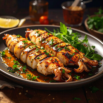 Delicious Grilled Squid Seafood Dish