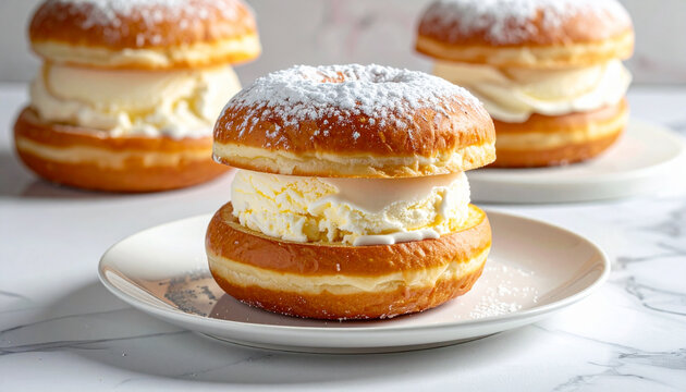 Delicious cream filled donuts dessert