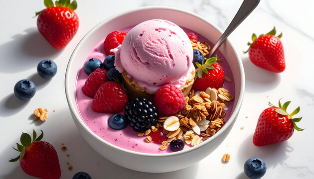 Delicious Pink Smoothie Berry Bowl