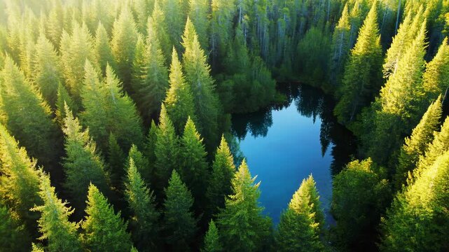 Reflective Lake Amidst Lush Trees. Calm Forest Scene With Mirrorlike Lake And Rich Green Foliage