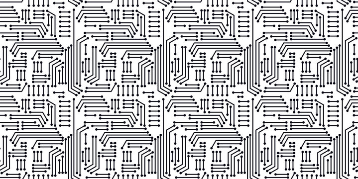 Computer motherboard seamless pattern, circuit board background. intricate circuitry motif with soldered connections and electronic components Circuit board seamless pattern PNG