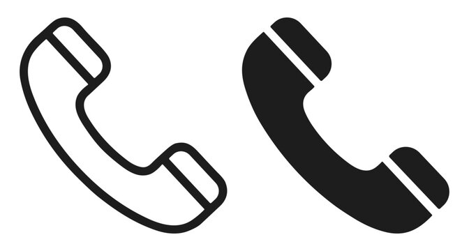 Telephone and phone communication vector icon set with outline and filled call receiver symbols on transparent background