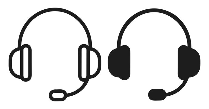 Customer support and headset vector icon set with outline and filled call center symbols on transparent background