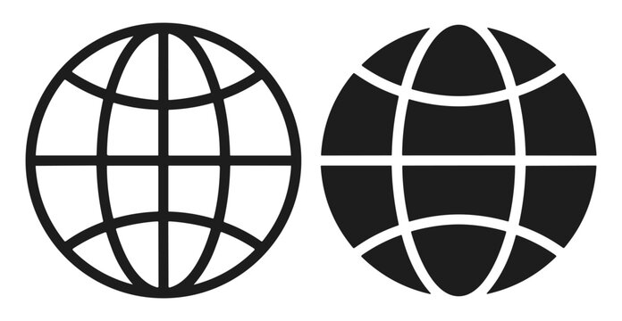 Internet and globe vector icon set with outline and filled world network symbols on transparent background