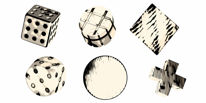 collection of geometric dice shapes hand drawn style