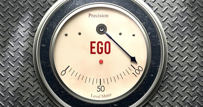 Ego  meter that is hitting a full scale, showing rising levels of ego, overload of it, too much of it. Maximum value, off the charts.