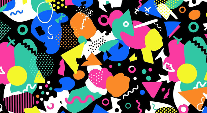 Retro 80s Geometric Patterns and Shapes Seamless Background