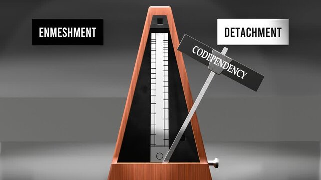 Codependency cycles between enmeshment and detachment. Visualizing a repeated pattern of codependency that swings between extremities: enmeshment and detachment. Made by humans for humans.