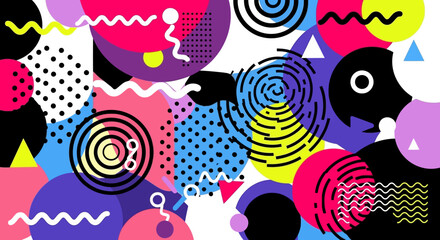 Fototapeta premium Vibrant Geometric Pattern, Circles, Triangles, Retro Style