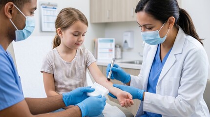 Fototapeta premium Professional doctor performing skin punch biopsy on little girl