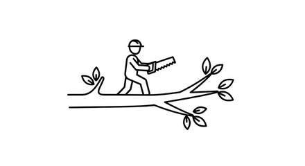 Man sawing off tree branch he is sitting on, concept of self-sabotage