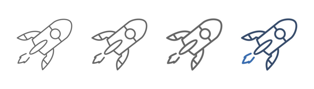 
outline icon set space rocket launch with rocket launch design into space