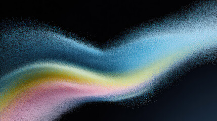 Fototapeta premium Neon dust streams flow across space. Colorful waves shimmer over dark cosmic background. Vibrant particle motion with pastel hues and luminous streaks in digital art