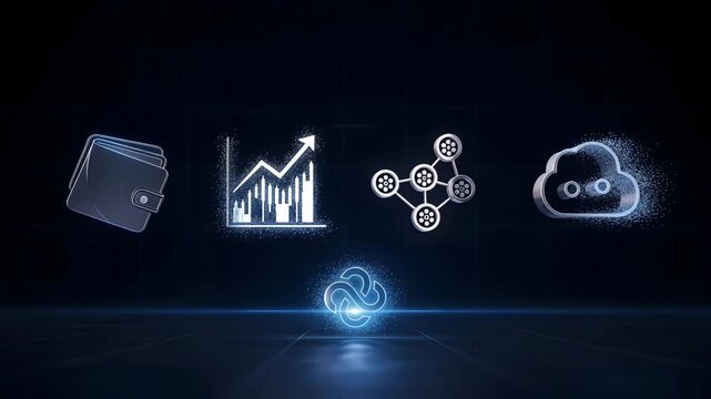 Futuristic digital transformation: data, growth, networking, cloud computing in neon 4K Ai HD high quality video.