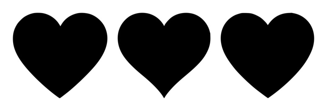Heart symbol set with black silhouette on white background featuring heart icon, love emblem, romantic symbol with simple line and bold shape